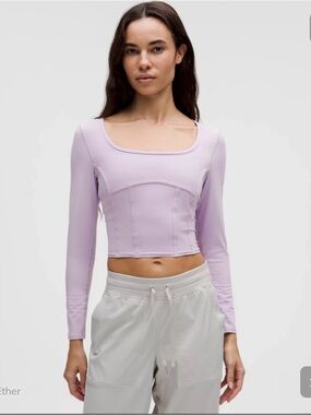 lululemon athletica Nulu Square Neck Crop Top in Lavender